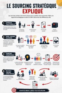 Infographie expliquant le concept de sourcing stratégique avec des exemples pratiques.