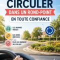 Image d'une femme confiante au volant de sa voiture entrant dans un rond-point.