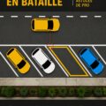 Femme souriante en train de se garer à 45 degrés dans un parking