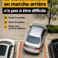 Femme conduisant une voiture et préparant un stationnement en marche arrière.