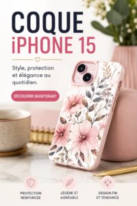 Collection de coques colorées pour iPhone 15 sur un fond neutre.