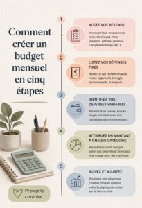 Femme en train de préparer son budget avec un ordinateur et des notes