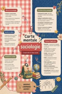 Une carte mentale représentant des concepts clés en sociologie.