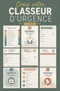 Un classeur d'urgence ouvert montrant des documents organisés et étiquetés.