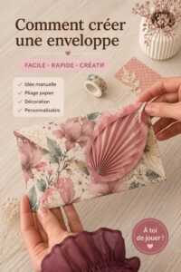 Un tapis de travail avec des enveloppes colorées faites à la main et des outils de papercraft