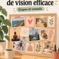 Un tableau de vision coloré avec des images inspirantes et des mots motivants.