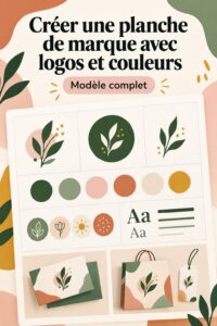 Un exemple de Brand Board coloré avec logo, palette de couleurs et typographie.