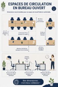 Bureau en open space rangé avec quelques plantes et éléments décoratifs.
