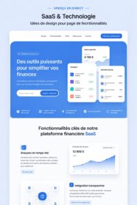 Un écran d'ordinateur avec une belle page de fonctionnalités de produit SaaS.