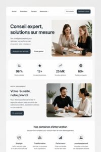 Un exemple inspirant de design de site web pour consultants, avec un agencement professionnel et accueillant.