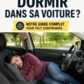 Femme dormant paisiblement dans sa voiture garée sur une aire de repos.