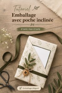 Emballage cadeau en poche angulaire décoré avec un joli ruban