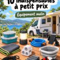 Accessoires de camping économiques exposés sur une table.
