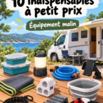 Accessoires de camping économiques exposés sur une table.