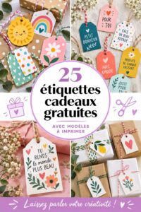 Une collection d'étiquettes cadeaux colorées à imprimer, conçues pour embellir vos paquets.
