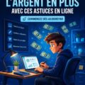 Femme souriante travaillant sur son ordinateur portable en consultant des idées de gains en ligne.