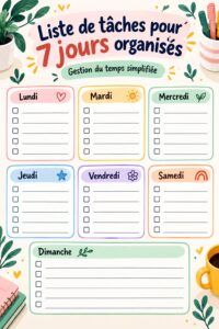 Une personne avec un planning hebdomadaire organisé, symbole d'une bonne gestion du temps