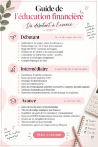 Femme en train de consulter un guide financier pratique dans un environnement calme et accueillant.