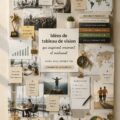 Un vision board coloré avec des images inspirantes de voyage, carrière et bien-être.