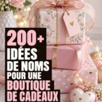 Une femme souriante devant une boutique avec un panneau de nom créatif en vitrine, illustre des idées de noms de commerces.