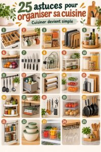 Cuisine moderne organisée avec des bocaux et des étagères pratiques.