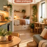 Aménagement astucieux d'un studio avec coin salon et lit