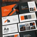 Illustration d'une identité de marque forte dans le secteur de la construction, mettant en avant logo et couleurs.