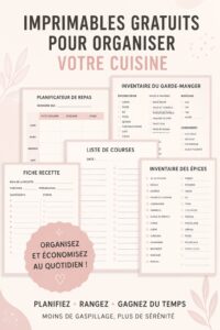 Une cuisine bien organisée avec des imprimables colorés pour l'organisation.