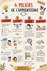 Illustration représentant les 4 piliers de l'apprentissage