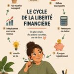 Femme heureuse planifiant ses finances pour la liberté financière.