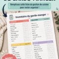 Liste d'inventaire de cuisine imprimable sur un plan de travail lumineux
