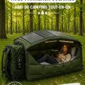 Lit de camping portable avec panneaux solaires en pleine nature