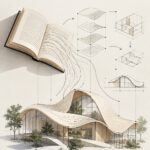 Illustration d'une architecture moderne inspirée par des thèmes littéraires.