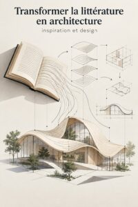 Illustration d'une architecture moderne inspirée par des thèmes littéraires.