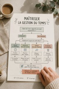 Femme utilisant un calendrier pour organiser son temps de manière efficace.