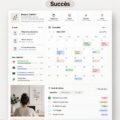 Une femme utilisant un ordinateur avec des templates Notion visibles à l'écran, symbolisant l'organisation et la productivité.
