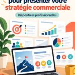 Femme utilisant un ordinateur pour préparer une présentation marketing avec PowerPoint.