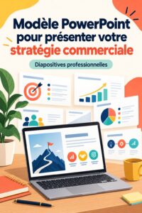 Femme utilisant un ordinateur pour préparer une présentation marketing avec PowerPoint.