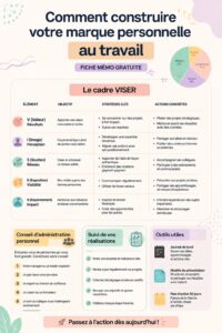 Femme professionnelle travaillant sur son image et sa marque personnelle au bureau.