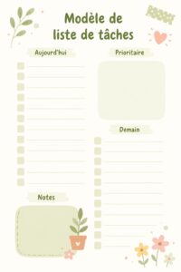 Un modèle de To Do List sur un bureau, avec des stylos et des notes.