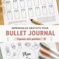 Modèles colorés de Bullet Journal gratuits étalés sur une table