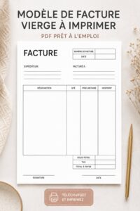 Modèle de facture vierge à imprimer pour des besoins professionnels