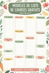 Modèle de liste de courses imprimable sur fond pastel
