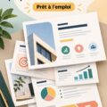 Femme d'affaires présentant une proposition marketing avec un modèle de présentation professionnel.