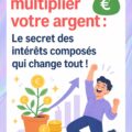 Une femme souriante discutant des stratégies d'investissement sur son ordinateur avec des graphiques d'intérêts composés à l'écran.