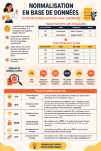 Illustration d'un graphique montrant la normalisation dans les systèmes de gestion de bases de données.