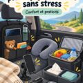 Accessoires de voyage organisés dans une voiture prête pour un road trip.