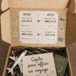 Une jolie boîte contenant des accessoires de voyage et une carte.