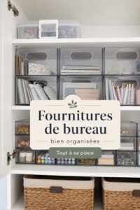 Un bureau bien organisé avec des fournitures de bureau rangées de façon esthétique.