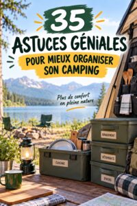 Un espace de camping bien organisé avec du matériel rangé efficacement.